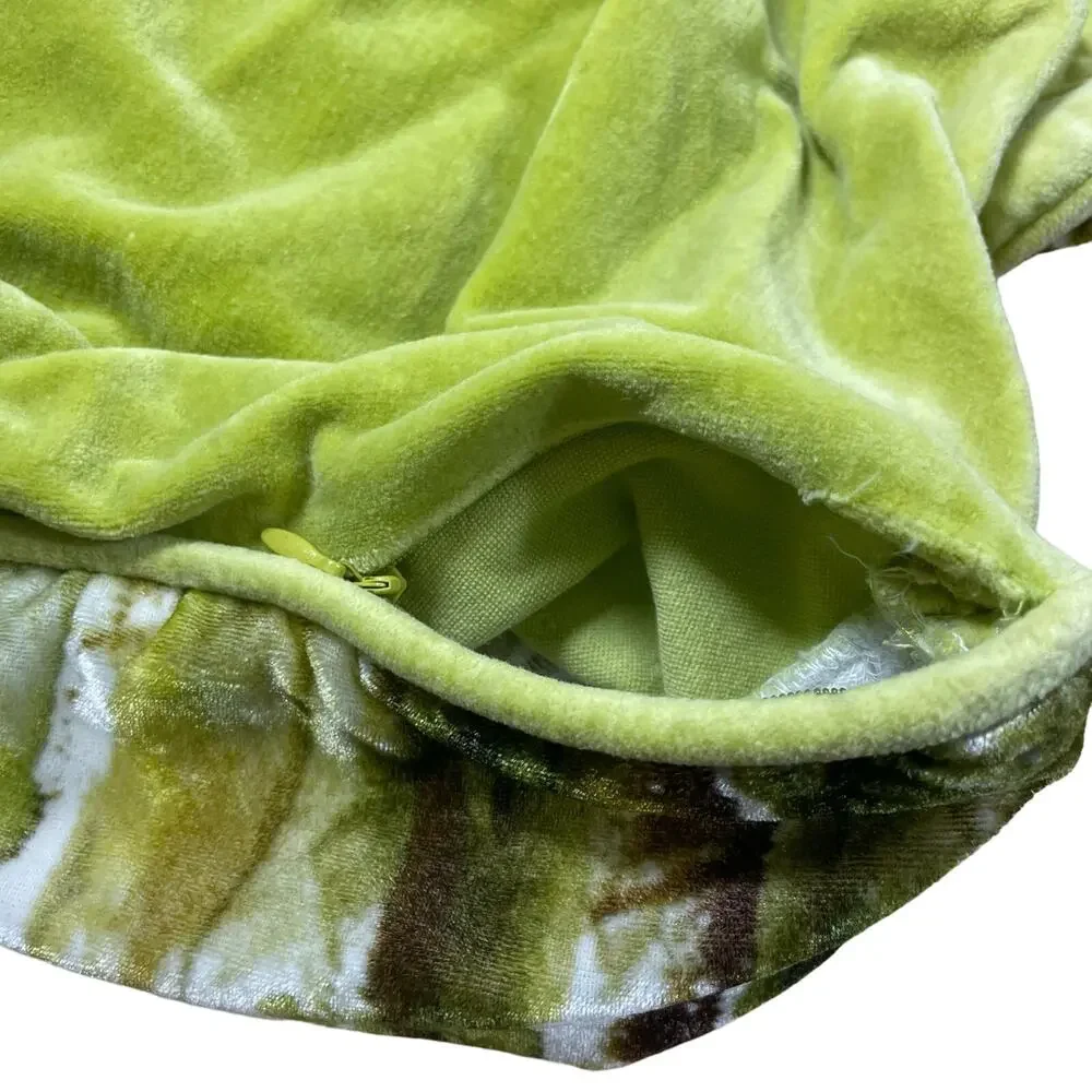 Arhaus Green & White Palm Tree Print Silk Blend Velour Pillow Covers - Fit 18x18